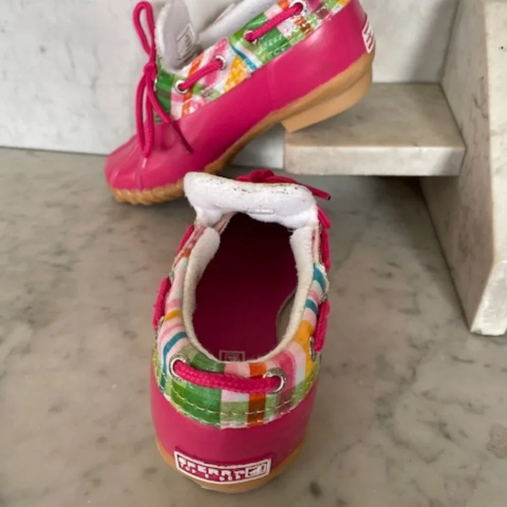 SPERRY TOP SIDER Duckie Pink Plaid Steel Shank Rain Shoes Girl 13M